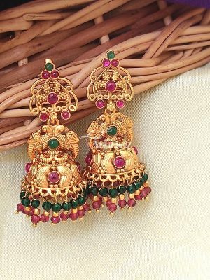 Elegant Double Peacock Beaded Jhumka