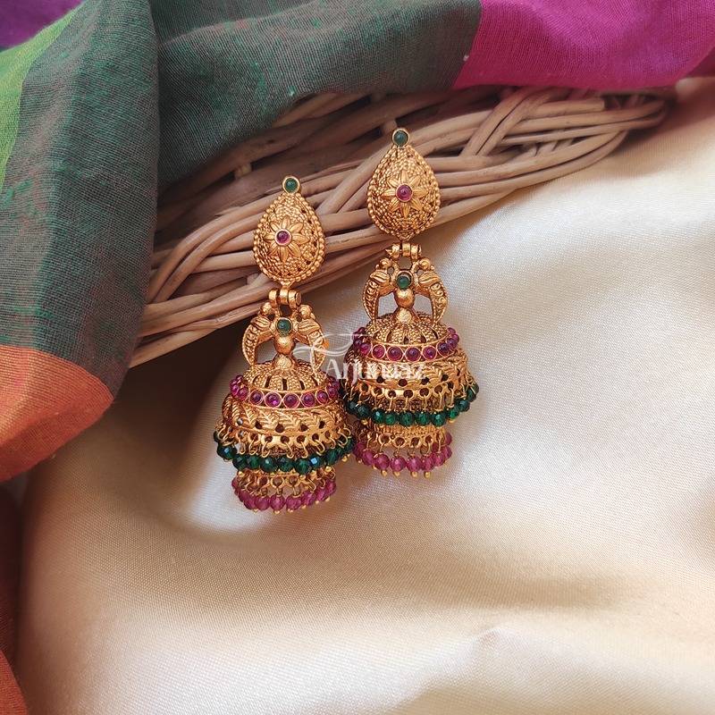 Excellent Mutlstone Two Layer Jhumkas