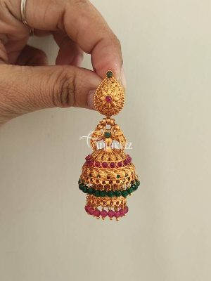 Excellent Mutlstone Two Layer Jhumkas