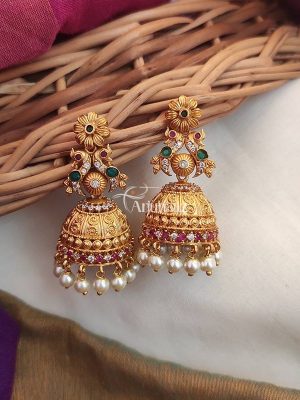Unique Dual Peacock Flower Design Jhumkas