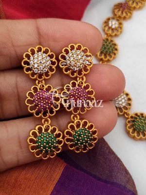 Beautiful Flower Design Ruby Emerald Necklace