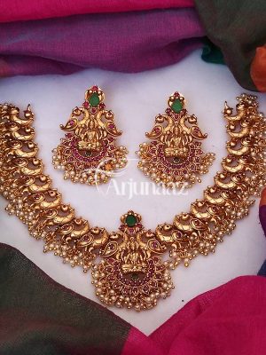 Grand Lakshmi and Peacock Design Necklace