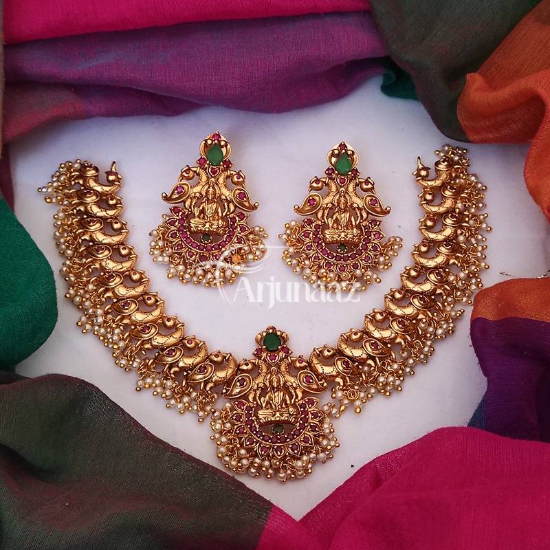Grand Lakshmi and Peacock Design Necklace - Arjunaaz