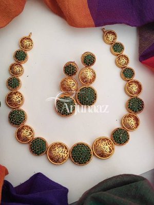 Designer Trendy Wear Green Color Stone Necklace