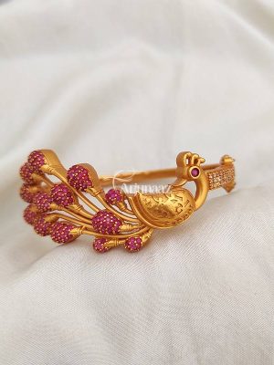 Peacock Design Ruby Stone Bracelet Bangle