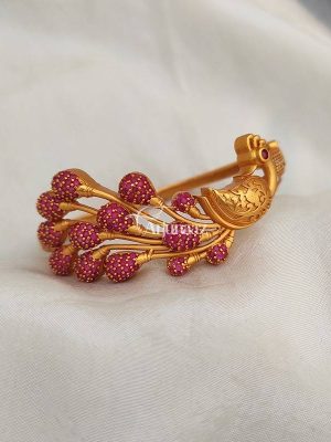 Peacock Design Ruby Stone Bracelet Bangle