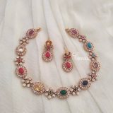 Ruby & White Stones Leaf Necklace