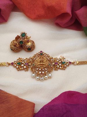 Beautiful Lakshmi Choker With Red and Green Stones