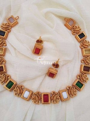Navarathna Square Swan Necklace