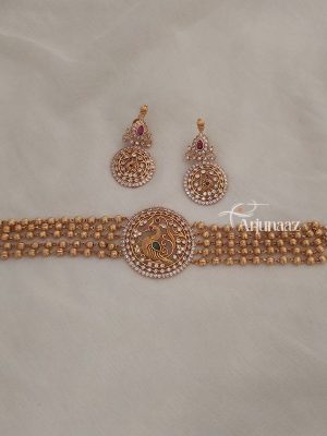 Gorgeous Golden Beads Peacock Choker