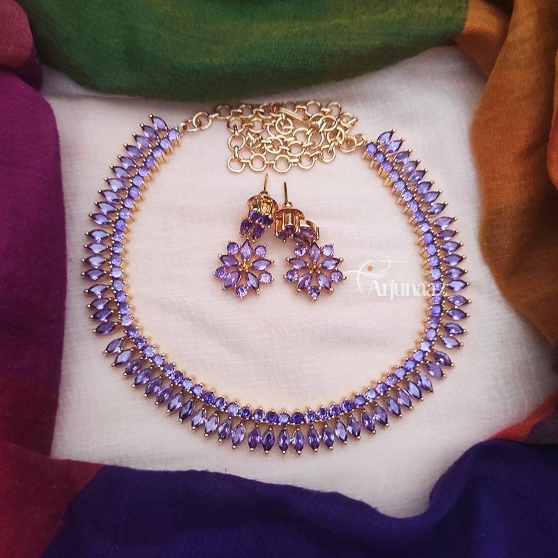 Buy Royal Purple and White Beads Work Alloy Gold Rodium Polish Necklace Set  Online