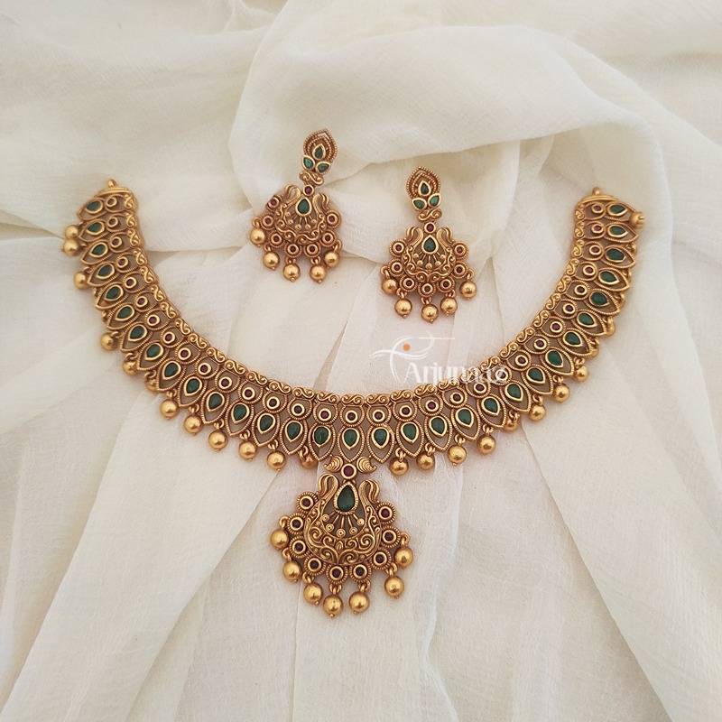 Stunning Leaf Kemp Necklace - South Indian Temple Jewellery | Arjunazz