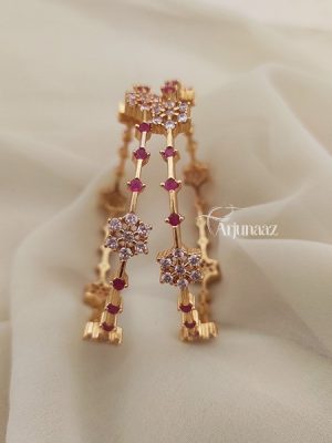 Diamond Replica White & Ruby Bangles