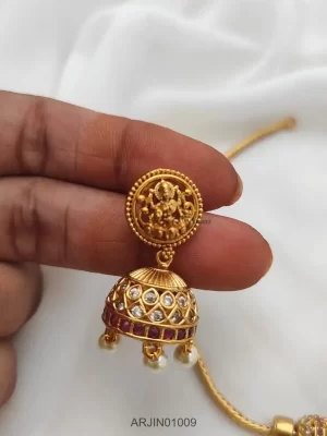 Lakshmi Pendant Ruby and White Stone Necklace