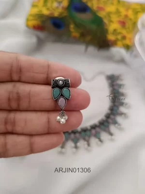 Light Pink and Blue German Silver Necklace