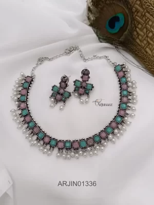 Unique Blue Pink Square Necklace