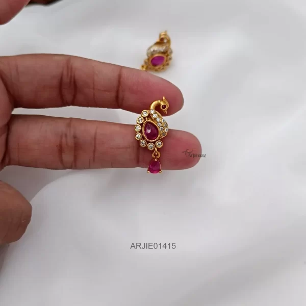 Ruby Stone Cute Peacock Earrings