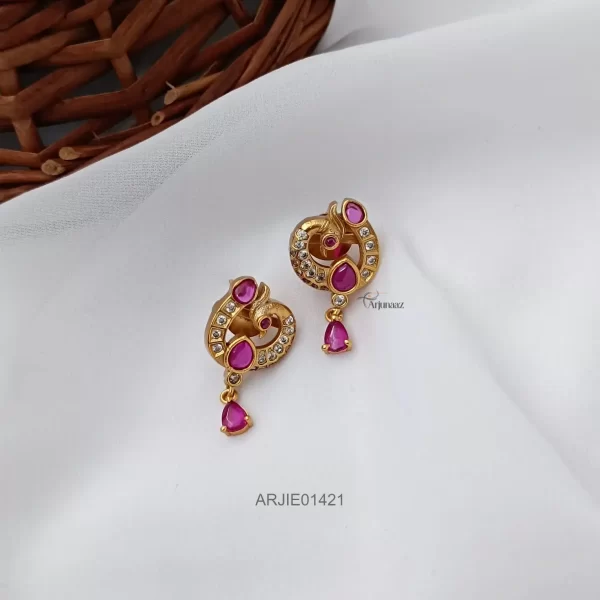 Stylish Ruby and White Stones Peacock Earrings