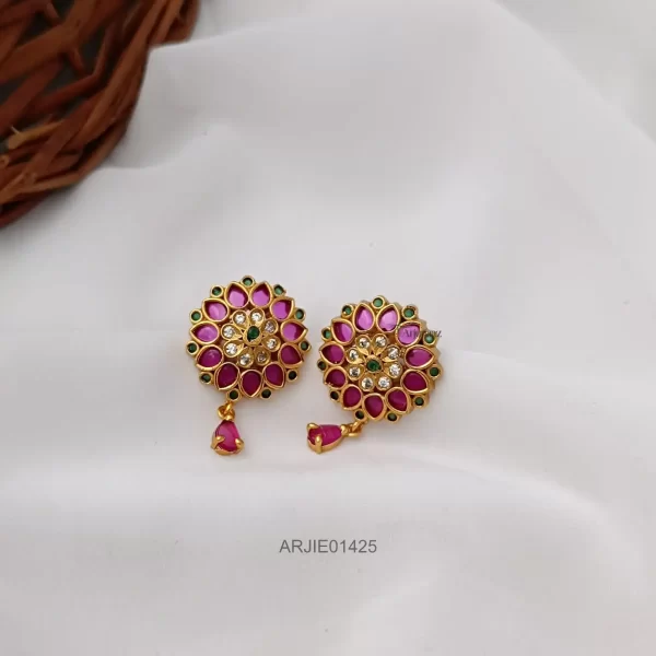 Cute Multi Stones Flower Design Earrings