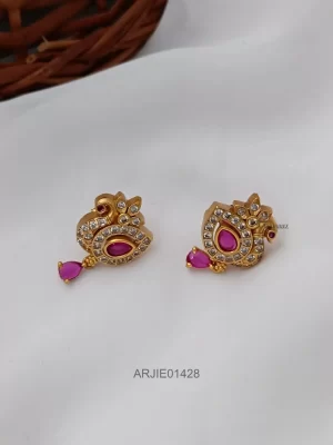 Ruby and White Stones Peacock Earrings