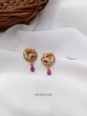 Pink and White Stones Peacock Earrings
