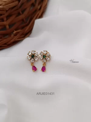 Multi Stones Flower Design Earrings