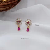 Pink and White Stones Flower Design Earrings