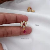 Pink and White Stones Flower Design Earrings