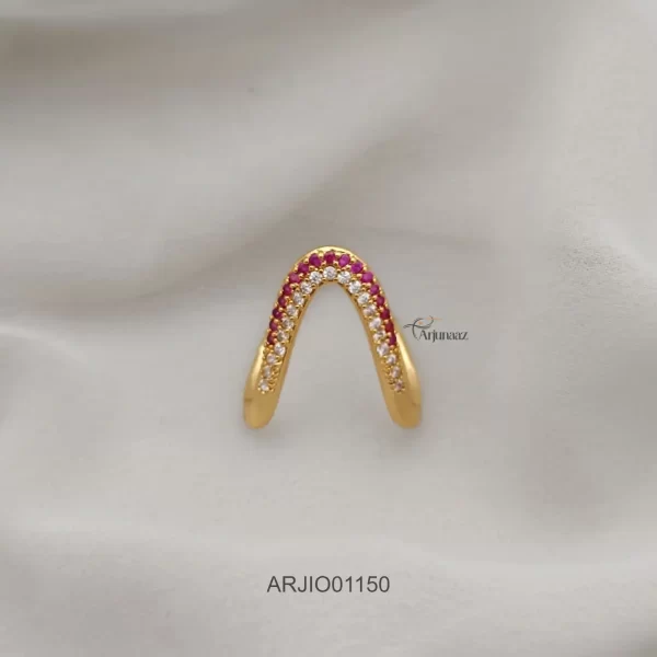 U Shape Red and White Stone Finger Ring