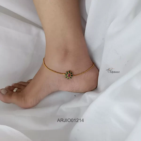 Classy Green Stones Flower Anklets