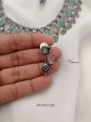 Stulish Pink and Blue German Silver Necklace