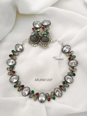 Gorgeous Multi White German Silver Necklace Set