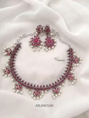 Astonishing Ruby German Silver Guttapusalu Necklace
