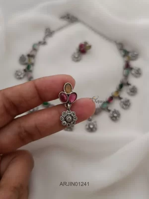 Marvelous Multi Stone German Silver Necklace