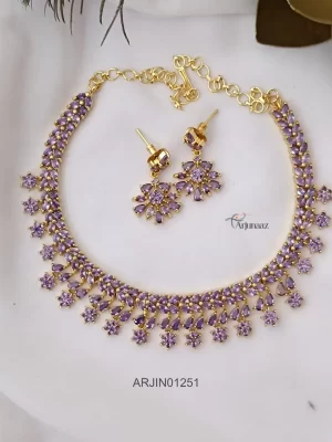 Purple Stone Studded Leave Design Necklace