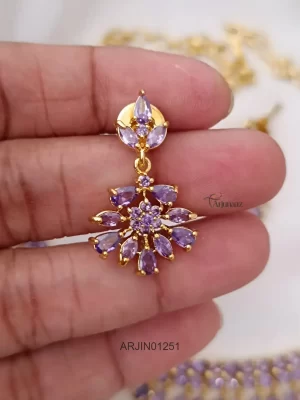 Purple Stone Studded Leave Design Necklace