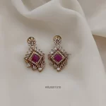 Imitation Ruby & White Square Earrings