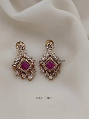 Imitation Ruby & White Square Earrings