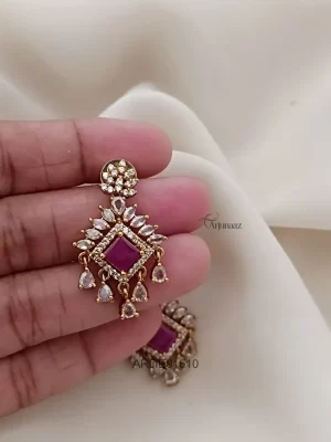 Imitation Ruby & White Square Earrings