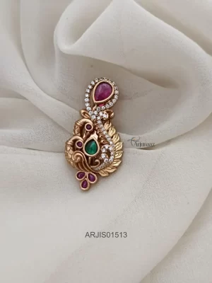 Gold Polish Dual Peacock Saree Pin