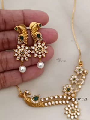 Emerald and White Peacock Long Chain