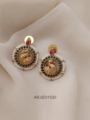 Simple Emerald Stone Button Earrings