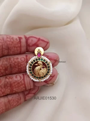 Simple Emerald Stone Button Earrings