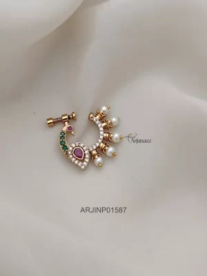 Multi Color Stone Peacock Design Screwtype Nose Pin