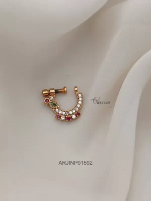 Matte Finish Multi Stone Screwtype Nose Pin