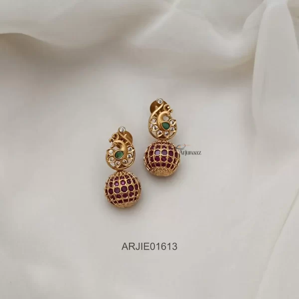 Imitation Ruby Beads Peacock Earrings