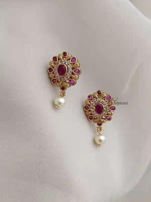 Imitation Ruby and White Stones Earrings