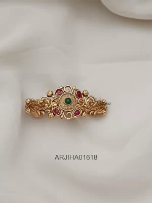 Gold Finish Green Mid Stone Hair Clip