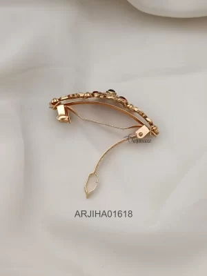 Gold Finish Green Mid Stone Hair Clip