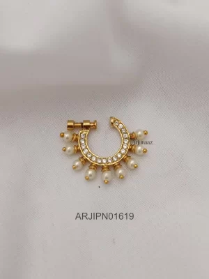 Imitation White Stones Nose Pin with Pearl Drop